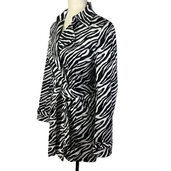 Vertigo Paris Zebra Print Trench Black White Cotton Stretch Size M - Picture 2 of 15